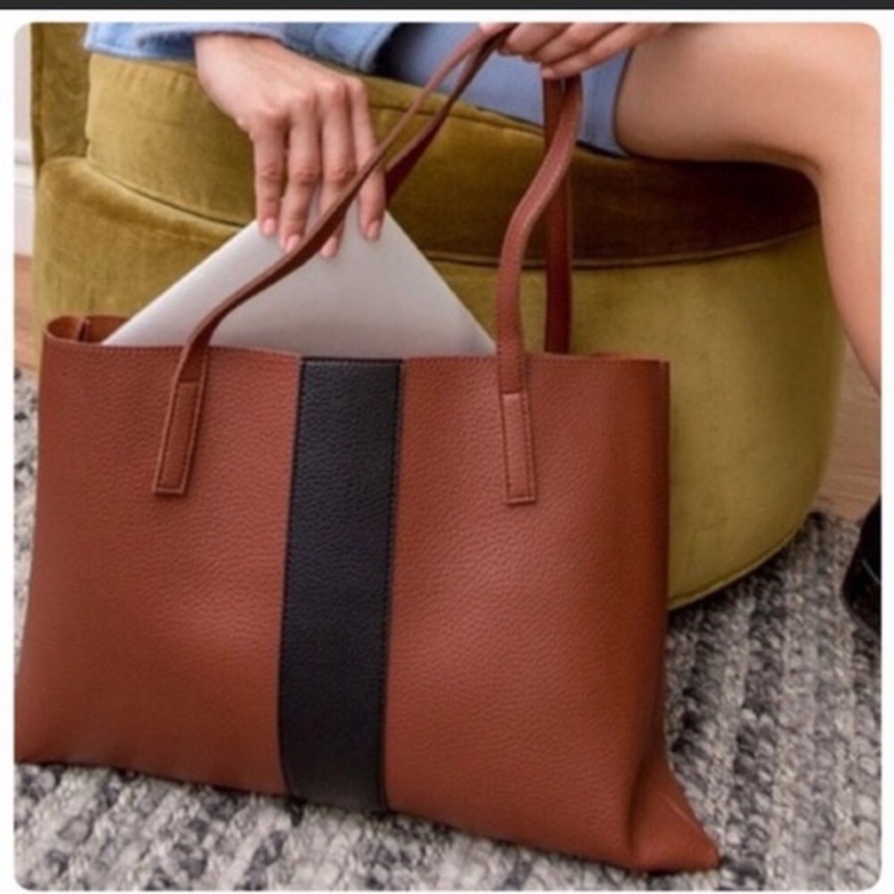 VINCE CAMUTO Luck Tote Elegant Brown and Black Tote Bag - Picture 3 of 6